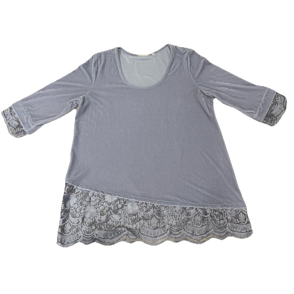 Soft Surroundings Rousseau Velvet Tunic Top Women’s M Lilac Purple Lace Trim